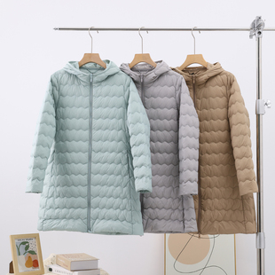羽绒服女款中长款轻薄连帽90白鸭绒冬装新款气质保暖便捷薄款外套