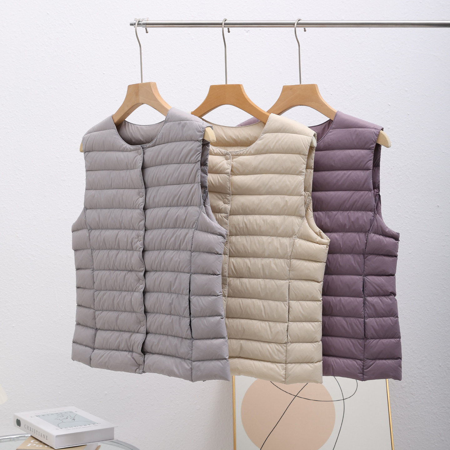 圆领超轻薄羽绒服女马甲背心内胆短款内搭马夹轻便冬薄款坎肩外套