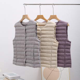 圆领超轻薄羽绒服女马甲背心内胆短款内搭马夹轻便冬薄款坎肩外套