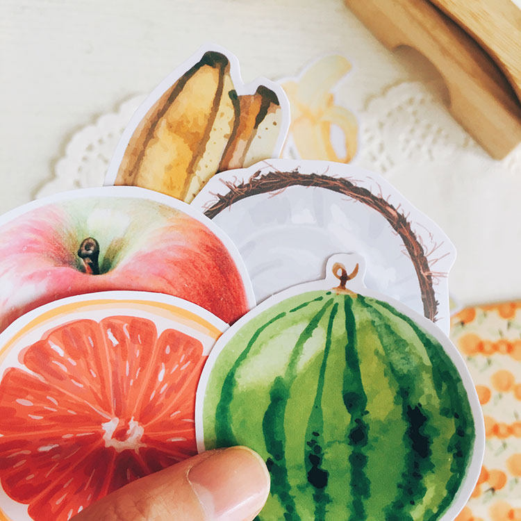 3手绘水果手帐儿童贴纸 西瓜苹果香蕉椰子西柚樱桃杨桃幼儿园素材