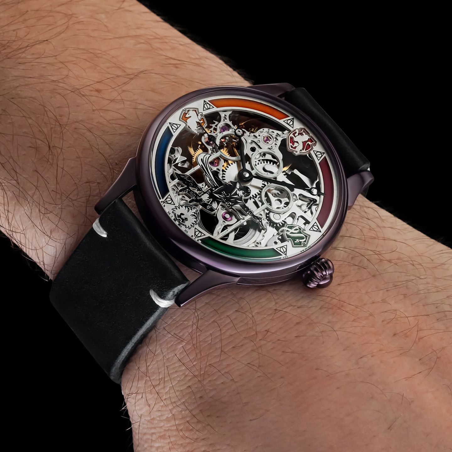 镂空表盘透底哈利波特镶嵌宝石珐琅个性欧美男表小众休闲手工制造