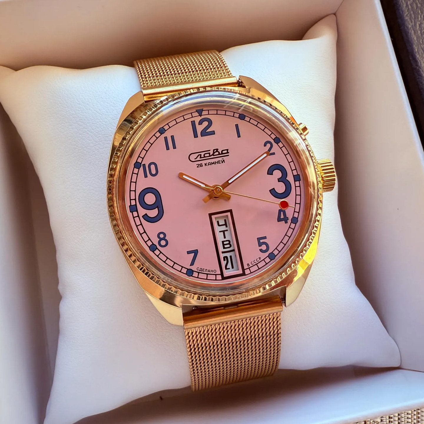 苏联手表库存复古男表收藏双日历星期经典款金色银色Slava光荣