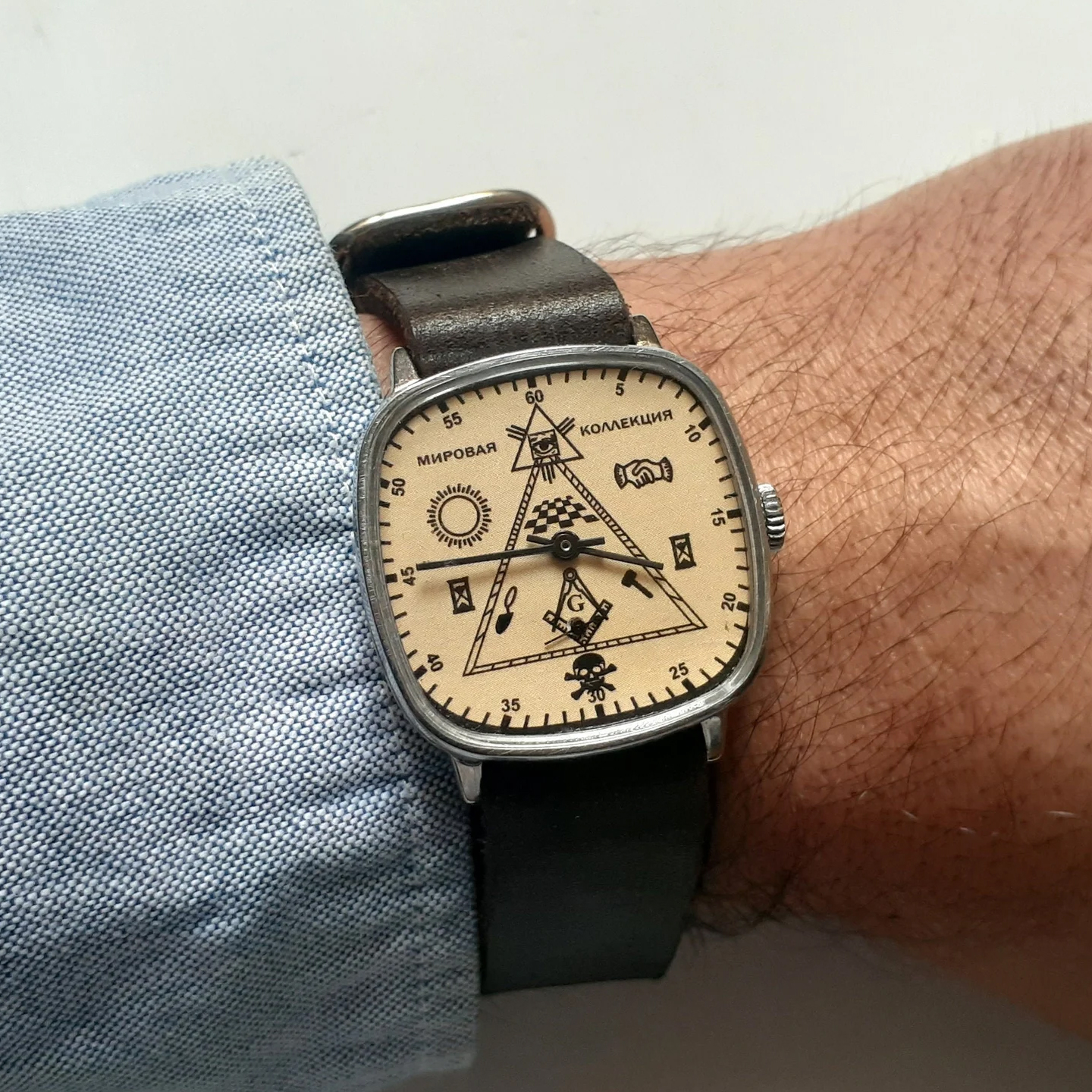 复古机械真皮休闲风手表