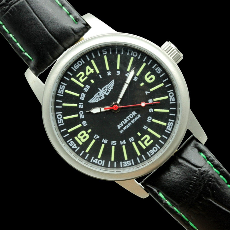 俄罗斯手表aviator飞行员表24小时100米防水夜光手动机械休闲男表