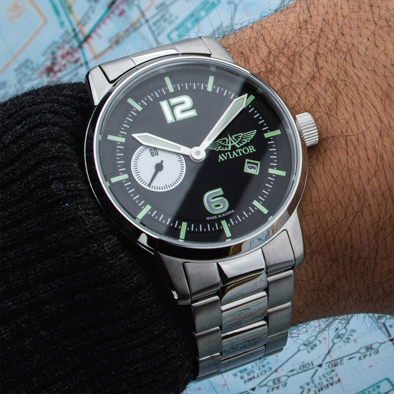俄罗斯男表aviator飞行大表盘防震防水手动机械复古实心钢带耐用