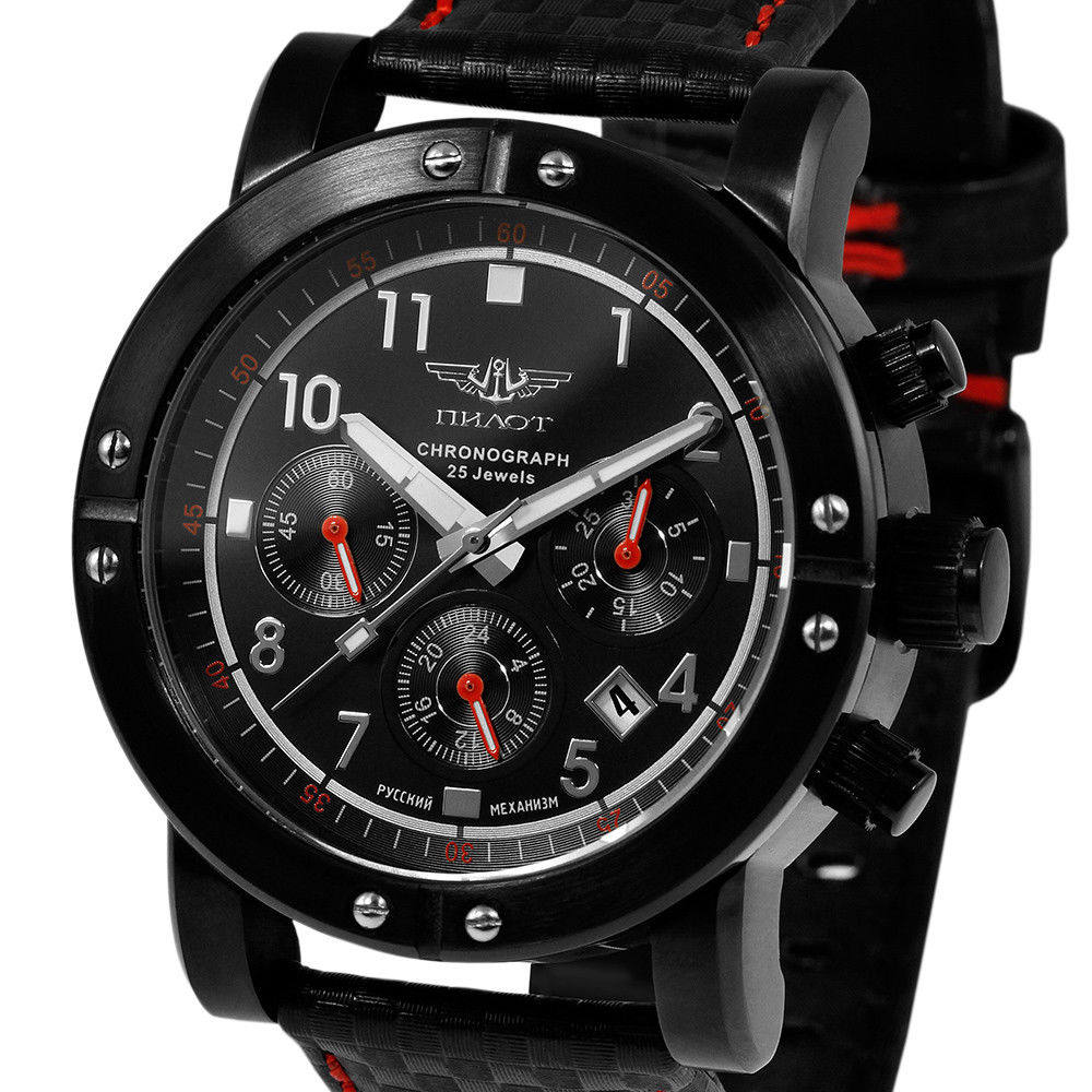 俄罗斯进口男表黑色aviator空军飞行表手动机械计时码表大气限量