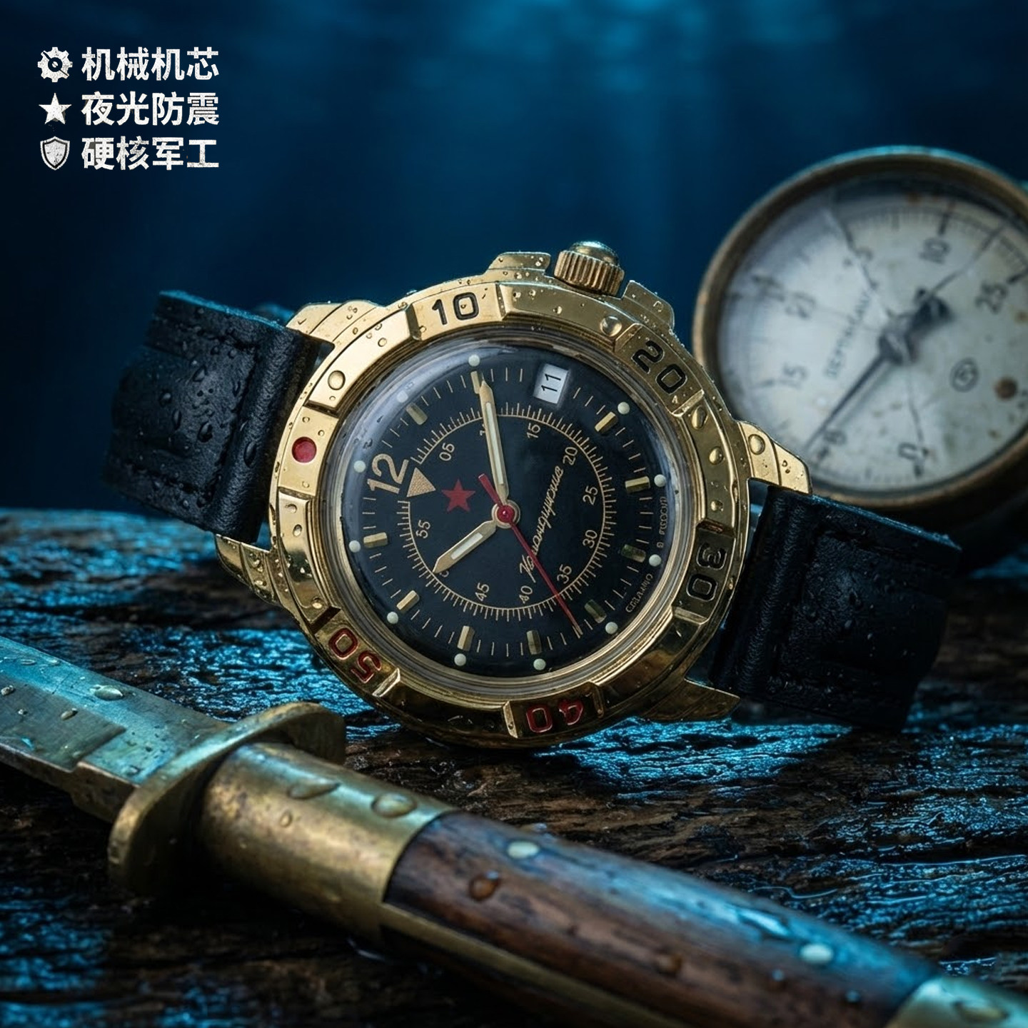军表复古耐用夜光机械铜壳俄罗斯