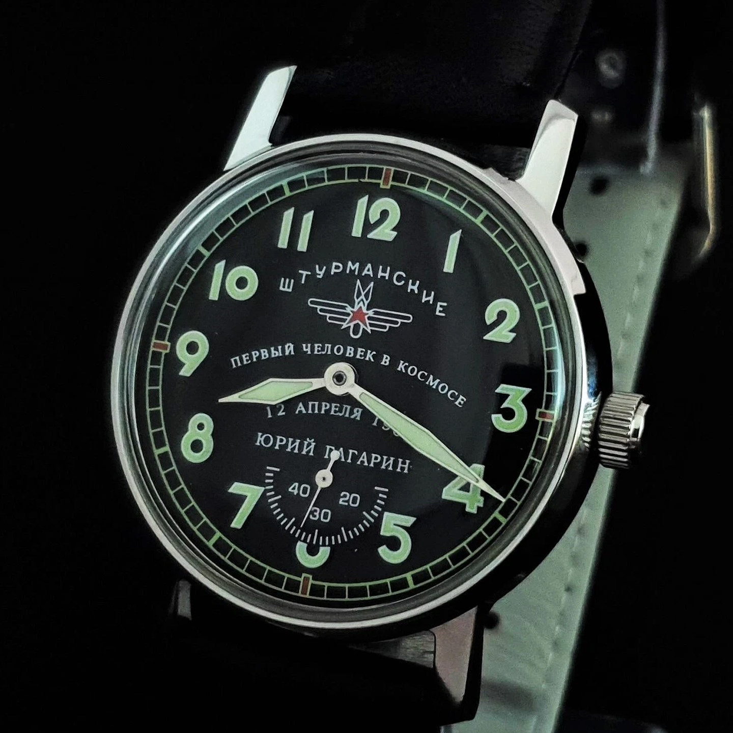 苏联男表机械库存小表盘飞行员军表POLJOT领航员夜光手表复古真皮