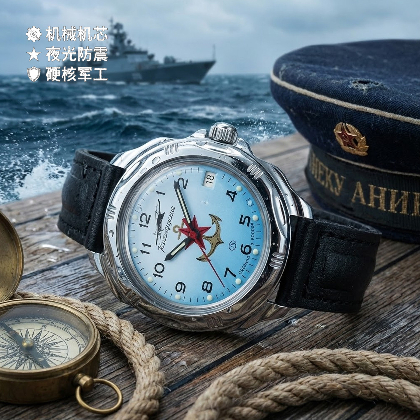 俄罗斯海军防水夜光复古男机械