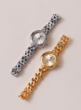 vintage金属复古镀金手链考试小巧精致轻奢简约圆形表学生女表