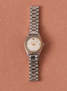 宝石花小尺寸圆盘银色手表个性钢带简约白色表面手动机械表女表