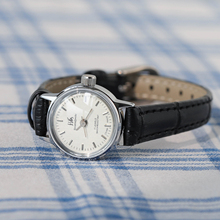 90年代vintage上海复古圆形小银表黑色真皮表带手动机械考试计时