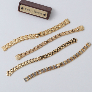 10mm复古镀金金色手表带平口手链表带上海海达宝石花钻石女士表带