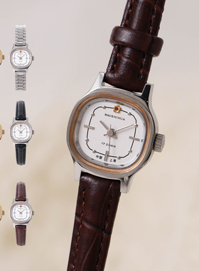 宝石花国货上海产小巧手动机械表银色小方形复古怀旧文艺考试女表