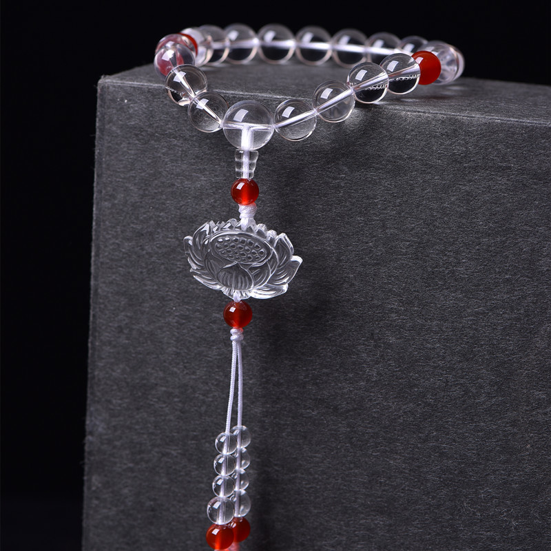 了心天然白水晶莲花款18颗手持珠