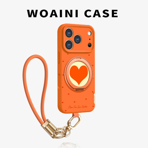 新款橙色撞色爱心液态硅胶手机壳