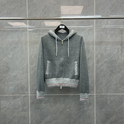 高定TB秋冬新款院风双拉链连帽外套针织帽衫ins洋气显瘦毛衣女款