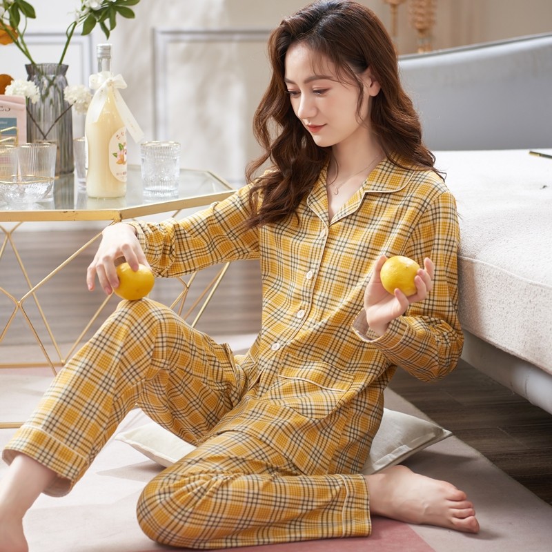 春秋冬薄款纯棉睡衣女士大码全棉长袖开衫可外穿格子家居服套装,女士内衣/男士内衣/家居服,睡衣/家居服套装,淘宝优惠券,粉丝福利购,淘宝优惠卷