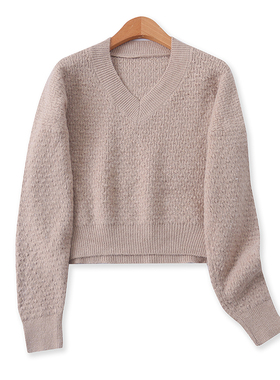 针织毛衣冬季新款外贸女装百搭简洁V领套头弹力显瘦长袖打底12239