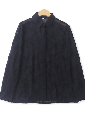 刺绣黑衬衫春季新款外贸女装轻奢风显瘦单排扣长袖雪纺上衣19565