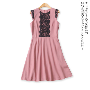 气质甜美高腰显瘦蕾丝拼接中长裙11156 外贸女装 无袖 连衣裙夏新款