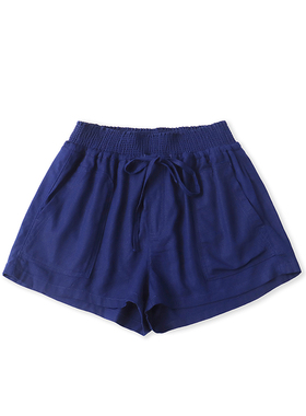 棉麻短裤夏季新款外贸女装百搭松紧腰系带多口袋显瘦休闲裤18327