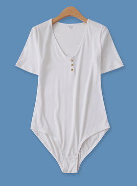 螺纹打底裤夏季新款外贸女装性感短袖按扣底裆显瘦连体短裤15370