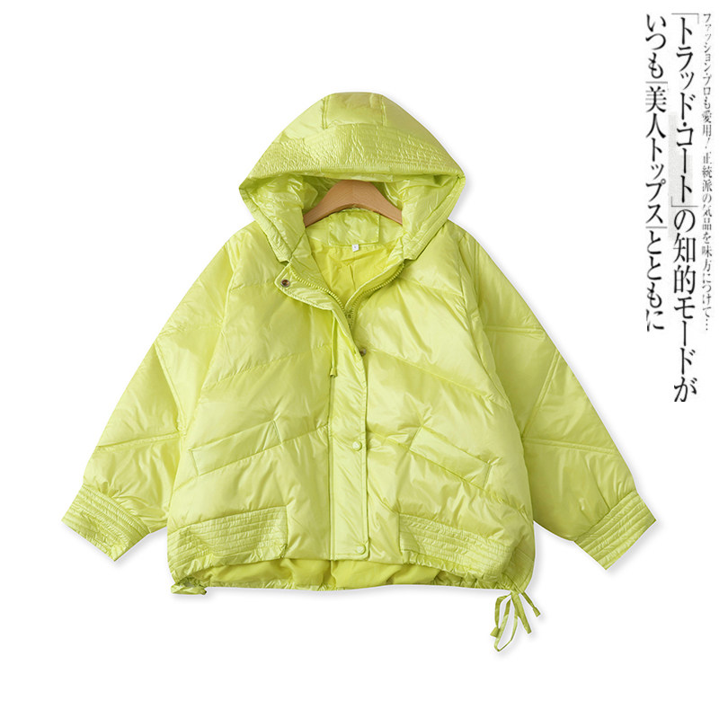 羽绒服冬新款外贸女装韩版百搭荧光色长袖连帽拉链轻薄外套15949