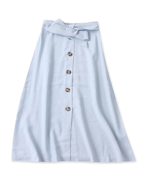 系带高腰半身裙春夏季新款外贸女装百搭纯色单排扣显瘦A字裙18057