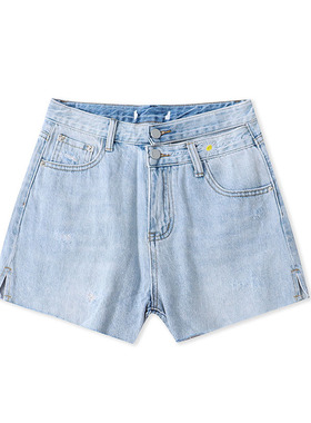 露腰牛仔短裤夏新款外贸女装时尚百搭水洗磨破毛边显瘦热裤18166