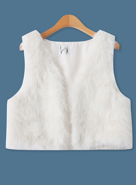 仿皮草马甲冬季新款外贸女装百搭时尚V字领修身短款坎肩背心19230