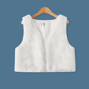 仿皮草马甲冬季新款外贸女装百搭时尚V字领修身短款坎肩背心19230