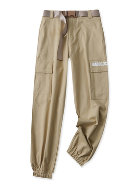 棉工装裤春季新款外贸女装百搭休闲高腰多口袋显瘦束口长裤16230