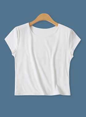 双层短袖白T恤夏季新款外贸女装百搭简洁圆领修身弹力短上衣18293