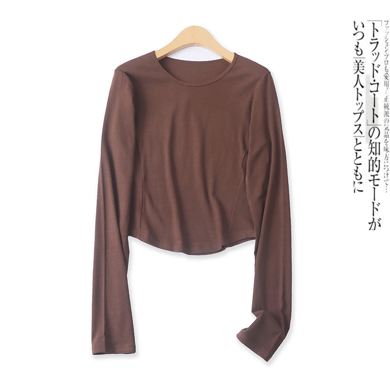 时尚拼接T恤春秋新款外贸女装百搭高弹力圆领修身长袖打底衫18063