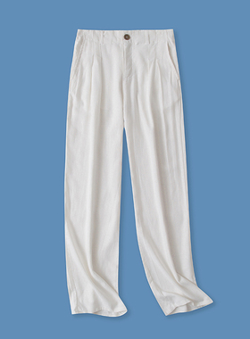 棉麻直筒裤秋季新款外贸女装休闲百搭半松紧腰显瘦拖地长裤15499