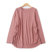 褶皱长袖 莫代尔棉T恤春季 纯色百搭修身 外贸女装 套头上衣19650 新款