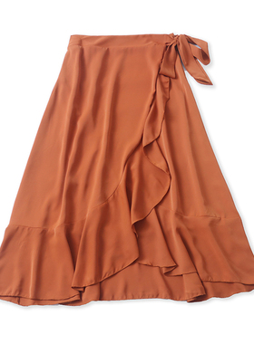 不规则半身裙春新款外贸女装时尚气质修身绑带荷叶边中长裙17758