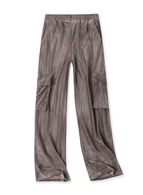 灯芯绒装工裤春秋季新款外贸女装百搭休闲松紧高腰宽松长裤16624