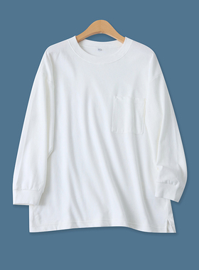 日单T恤春新款外贸女装休闲百搭圆领宽松开叉落肩长袖薄卫衣17861