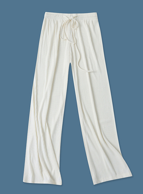 螺纹直筒裤春新款外贸女装休闲百搭松紧高腰可系带显瘦长裤17867