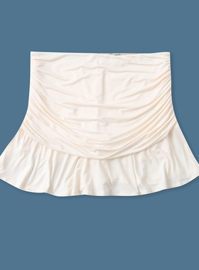 瑜伽舞蹈裙春夏新款外贸女装百搭松紧腰褶皱荷叶边大码短裙19512