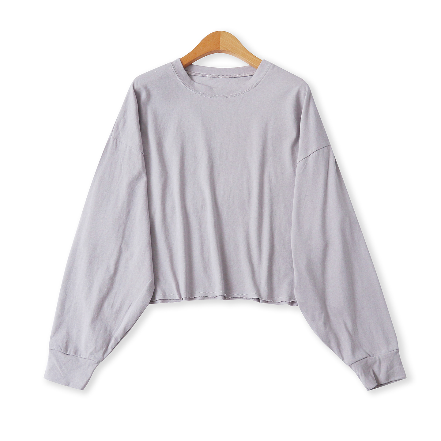 日单棉T恤秋季新款外贸女装休闲百搭大版型圆领毛边长袖上衣18922