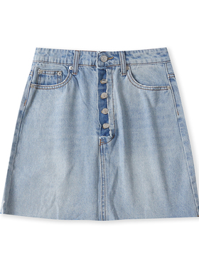 牛仔包臀裙秋季新款外贸女装时尚百搭修身毛边水洗半身短裙18815