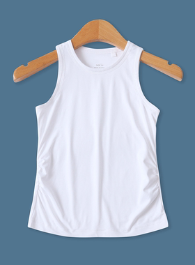 速干背心秋新款外贸女装百搭纯色圆领修身短款褶皱无袖上衣18923