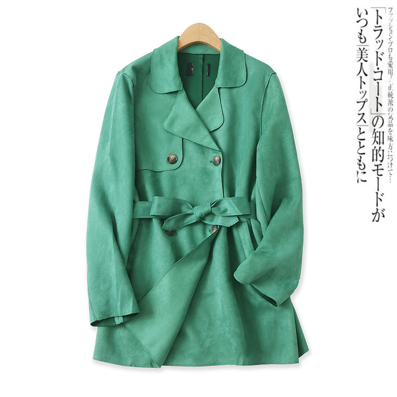 麂皮绒风衣秋新款外贸女装复古双排扣收腰系带显瘦长袖外套15583,女装/女士精品,短外套,淘宝优惠券,粉丝福利购,淘宝优惠卷