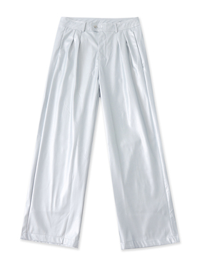 PU皮亮面长裤秋季新款外贸女装百搭复古高腰口袋显瘦直筒裤18446