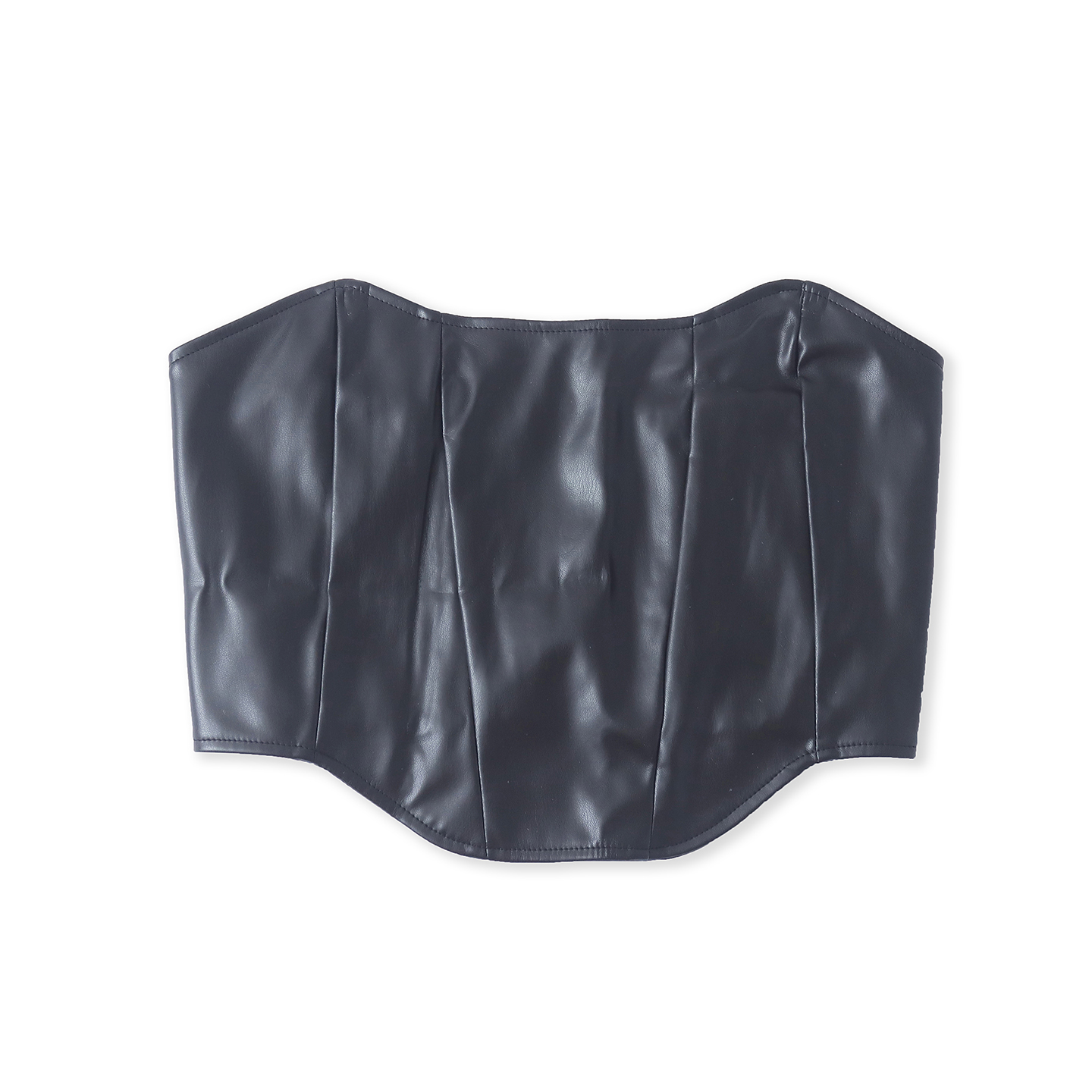 不规则PU皮抹胸夏季新款外贸女装百搭洋气修身褶皱短款背心18386