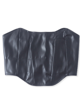 不规则PU皮抹胸夏季新款外贸女装百搭洋气修身褶皱短款背心18386