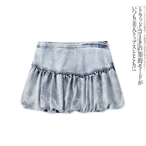 花苞牛仔短裙夏季新款外贸女装百搭做旧松紧腰显瘦A字半身裙18257